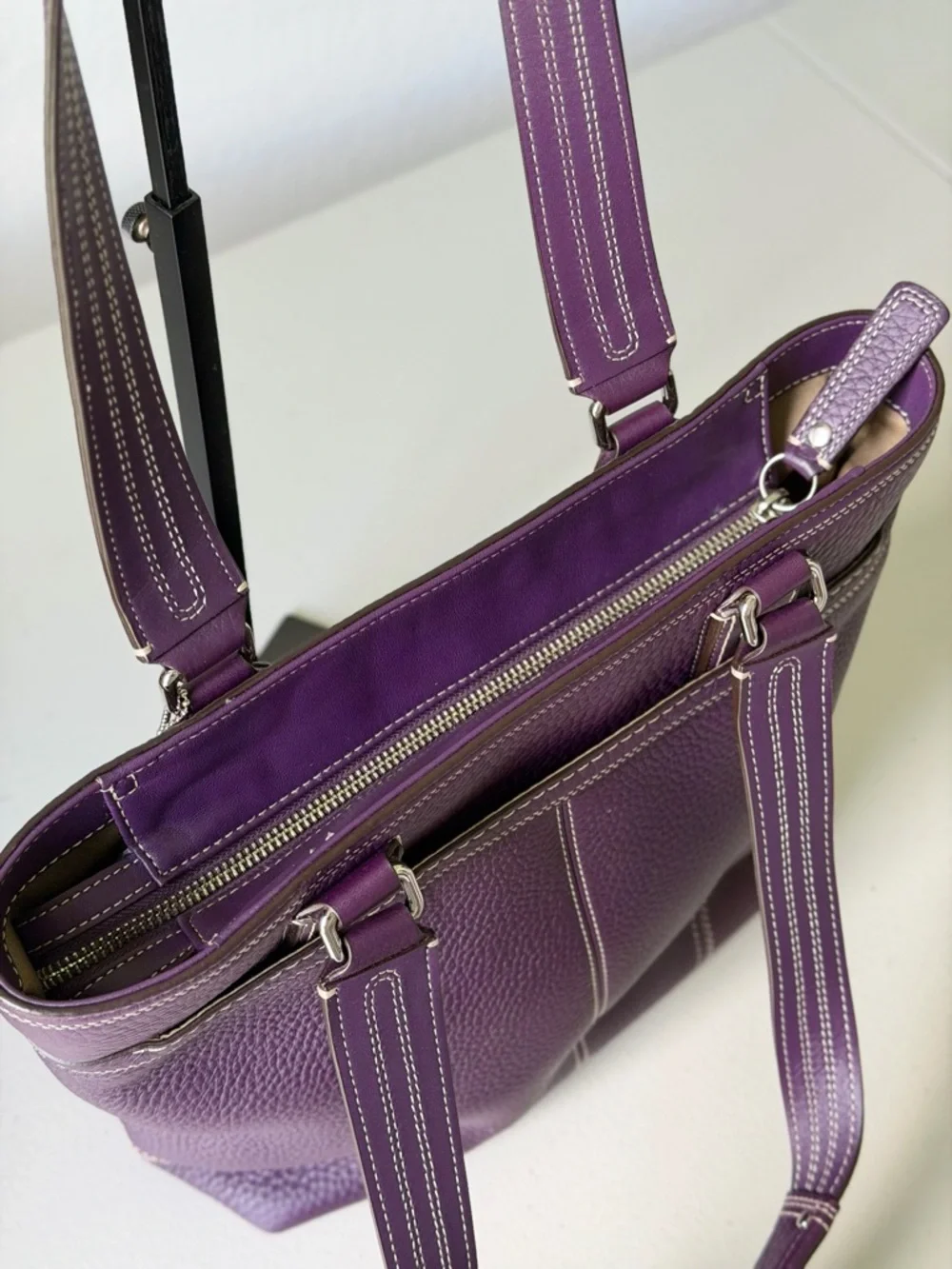 Coach Purple Hampton Y2k Pebbled Leather Tote Bag - Picture 9 of 14